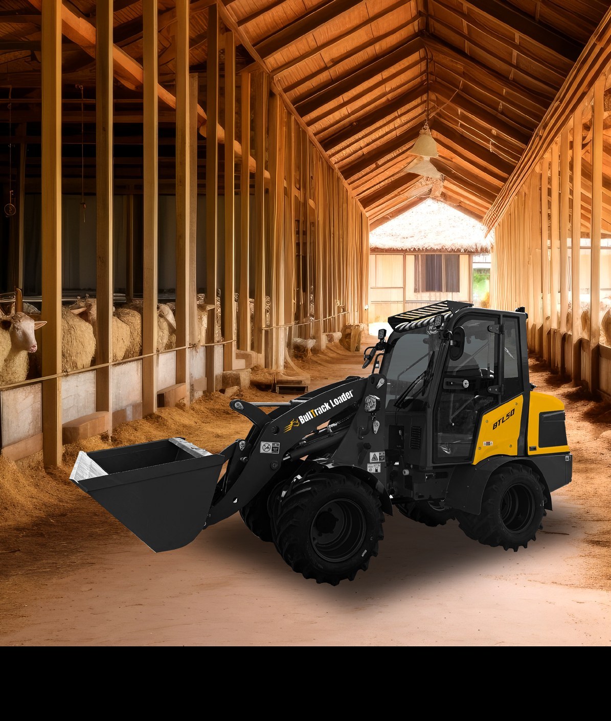 Valet de ferme chargeuse compacte BTL50 Bulltrack en stabulation